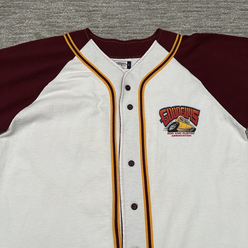VTG Badger Sport Shirt Mens L White Burgundy Goodguys Hot Rod Baseball Jersey - Picture 3 of 13